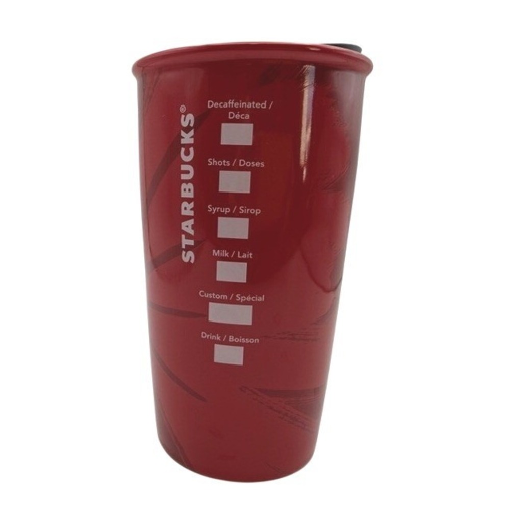 Starbucks Vintage 2014 Red Ceramic Starburst Travel Tumbler Siren Logo 12oz New - Picture 3 of 5